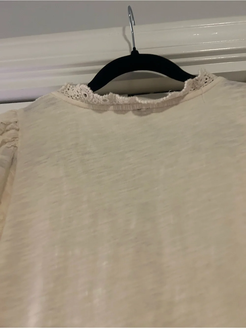 Anthropologie Cream Lace-Front Peasant Blouse with Tie